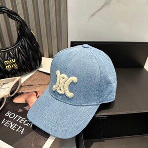 Celine Triomphe Light Wash Denim Baseball Cap